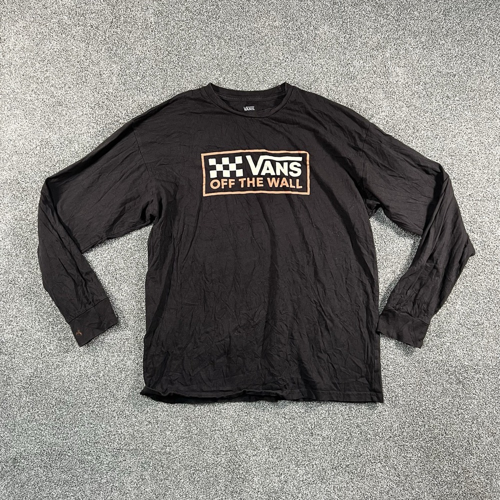 Vans Off The Wall Mens Large Black Long Sleeve Checkered Logo T Shirt